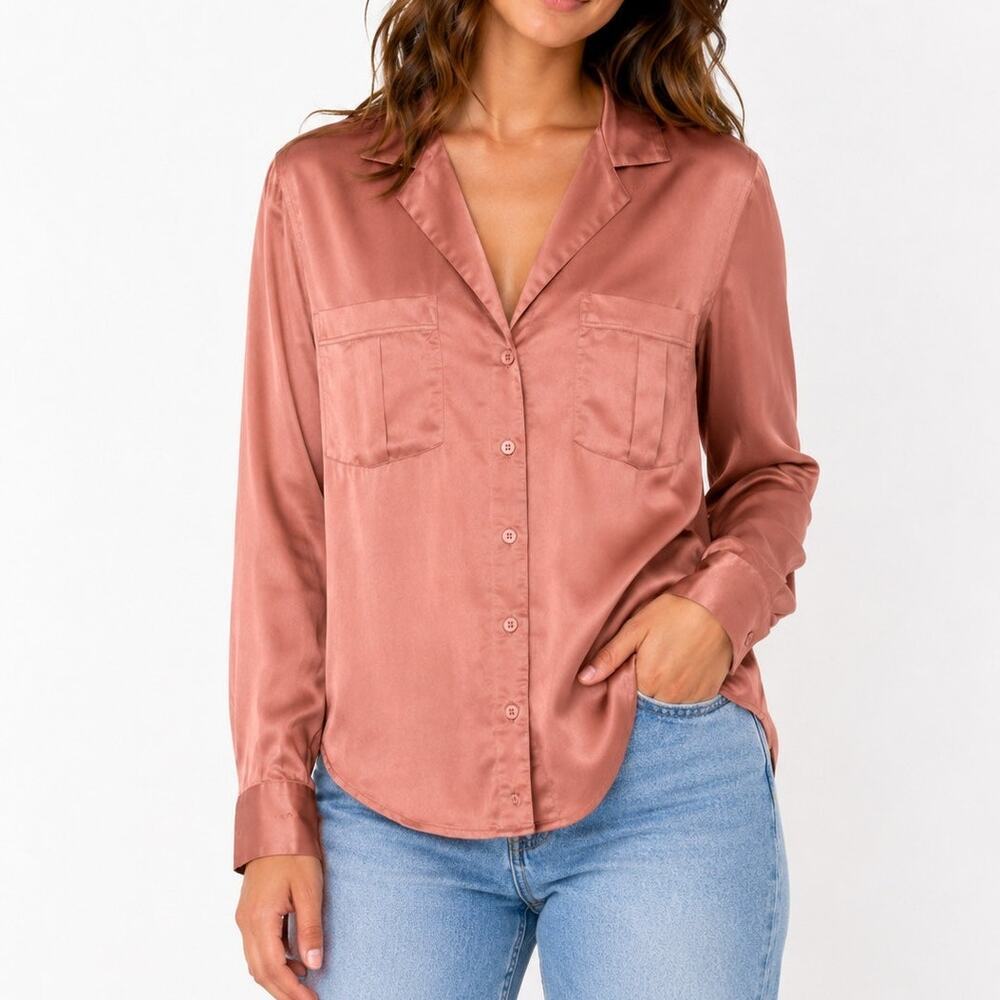 Dusty Rose Abercrombie and Fitch Satin Long-sleeve Blouse